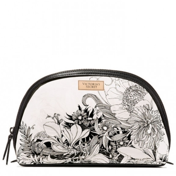 VS Clear Botanical Monochrome Floral Cosmetic Bag Black Victoria's Secret NWT - Picture 2 of 2
